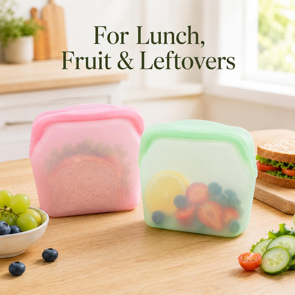 5 Pcs Silicone Reusable Leakproof Standing Food Storage Bags