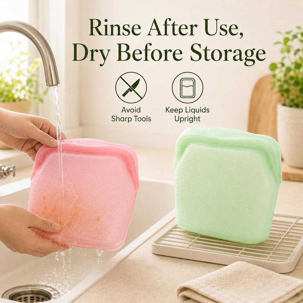 5 Pcs Silicone Reusable Leakproof Standing Food Storage Bags